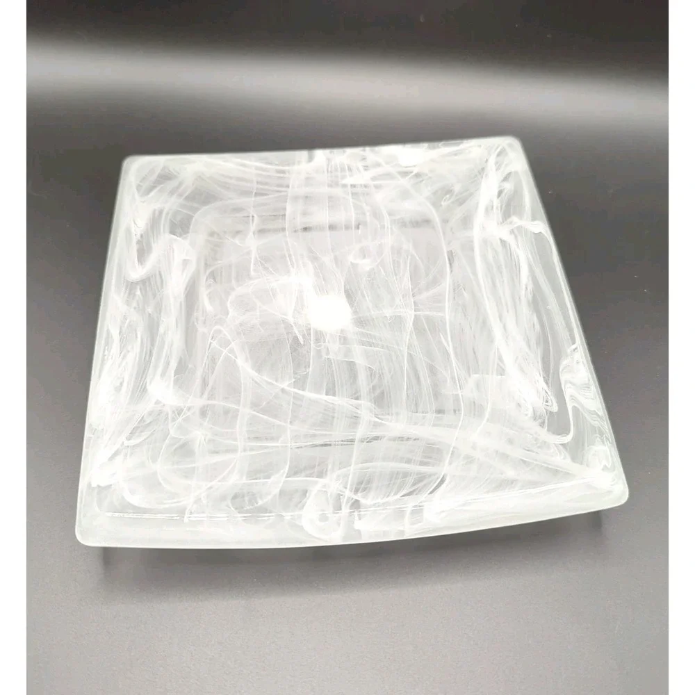 Partylite Pillar Candle Holder Indulgences P7193 White Swirl Glass 6.5